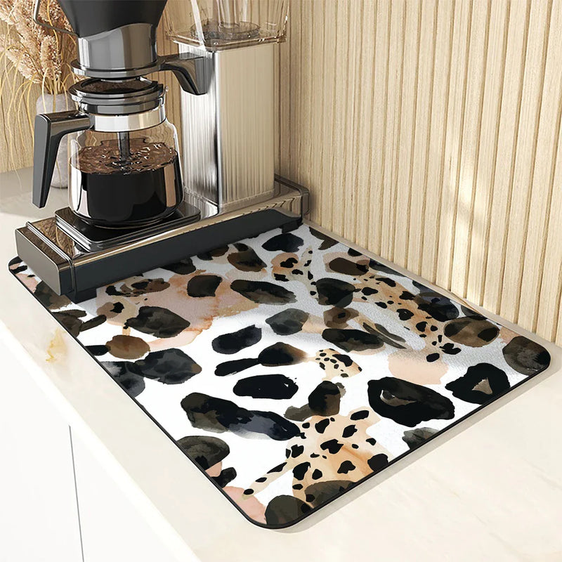 Axyaa Diatom Mud Kitchen Drain Pads: Leopard Geometric Absorbent Tableware Mat
