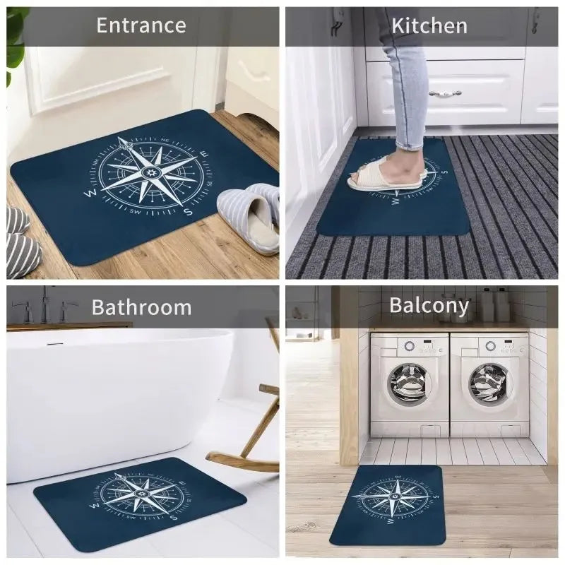 Axyaa Nautical Compass Anchor Rudder Printed Small Non-slip Doormat