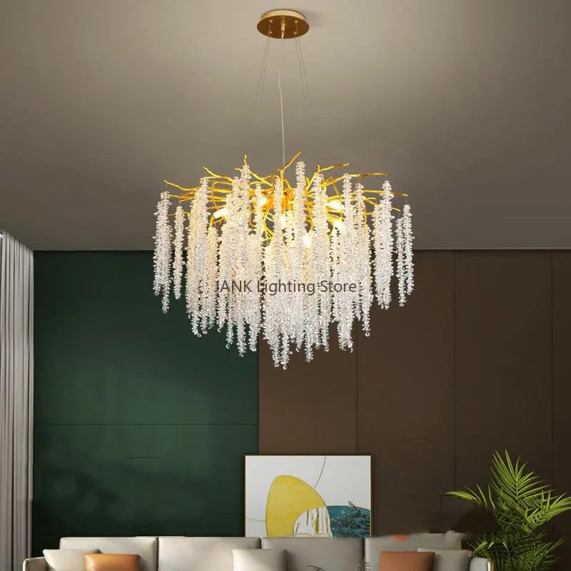 Axyaa Crystal Tassel Pendant Chandelier - Luxury LED Indoor Lighting