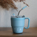Axyaa Stainless Steel Double Layer Mug with Straw Lid - 480ml