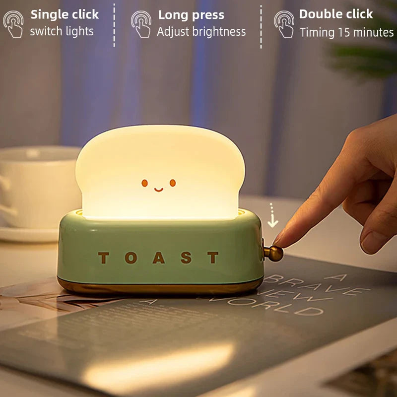 Axyaa Toast Lamp: Rechargeable LED Night Light for Bedroom Decoration and Mood Lighting