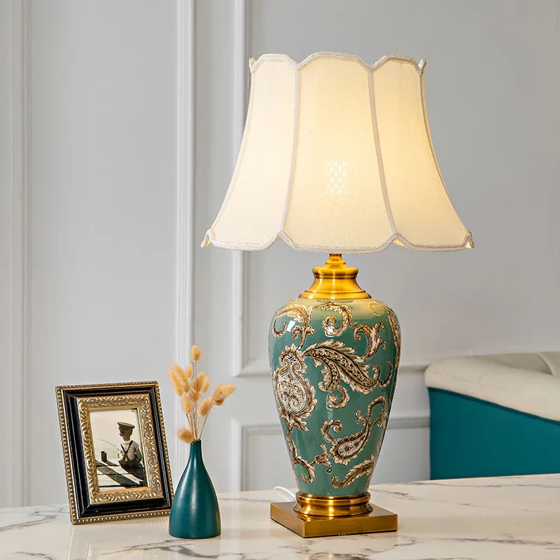 Axyaa Copper Ceramic Table Lamp - Retro Decorative Lighting for Bedroom or Living Room