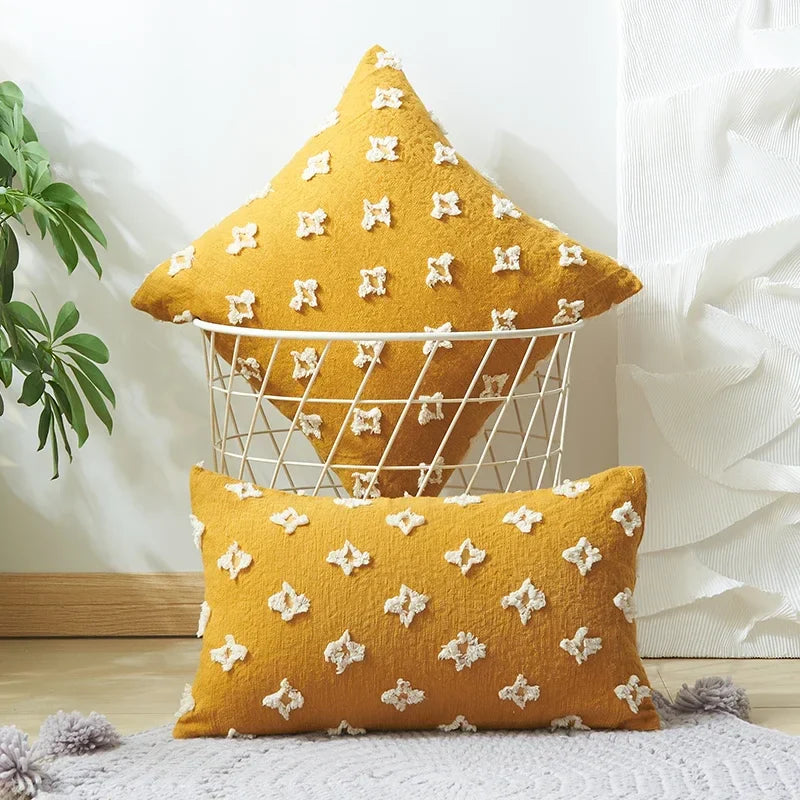Axyaa Yellow Star Decor Cushion Cover - 45*45 Cotton Pillow Case Home Decor