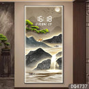 Axyaa Pine Entrance Landscape Wall Painting with High-End Electronic Clock