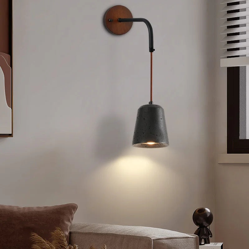 Axyaa Wabi Sabi LED Wall Light 70CM Black Travertine Bedside Lamps