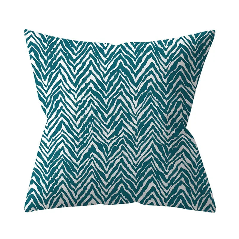 Teal Blue Green Floral Stripe Geometric Pillowcase by Axyaa for Home Decor