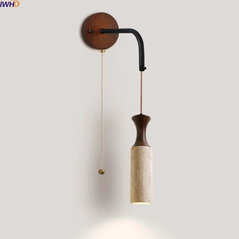 Axyaa Yellow Travertine Wooden LED Wall Lamps With Switch for Living Room Stair Light