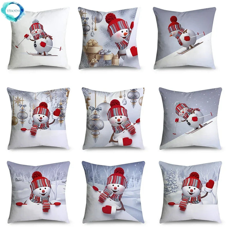 Axyaa Christmas Snowman Print Cushion Cover - 45X45CM