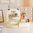 Axyaa Bear Desktop Organizer: 360° Rotating Storage Drawer for Stationery, Cosmetics, and Lipstick