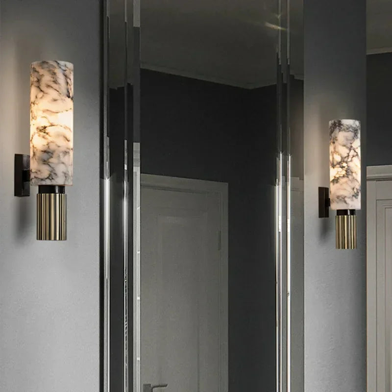 Natural Marble Copper Wall Lamp for Home Decor Sconce with E14 Bulb Fixtures