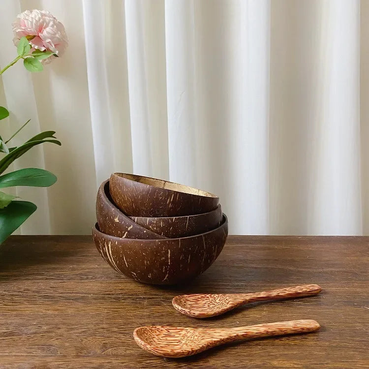 Axya Coconut Bowls Set: Handcrafted Tableware for Fruit, Desserts, Soup, and More