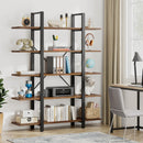 Axyaa 5-Tier Vintage Industrial Bookshelf, 72"H x 47"L, Retro Brown