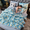 Axyaa Leaf Print Washed Cotton Quilt Air-conditioning Comforter Blanket Bedspread