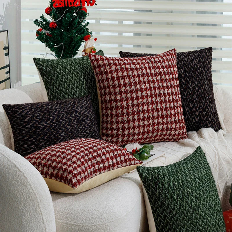 Axyaa Christmas Geometric Pillowcase Red/Green 45x45cm Home Sofa Decor