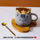 Axyaa Crown Cat Ceramic Mug with Lid Spoon - Cute Cartoon Coffee Cup