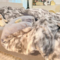 Luxury Axyaa Rabbit Fur Velvet Bedding Set, AB Side Duvet Cover, Flanne Plush Bed Sheet