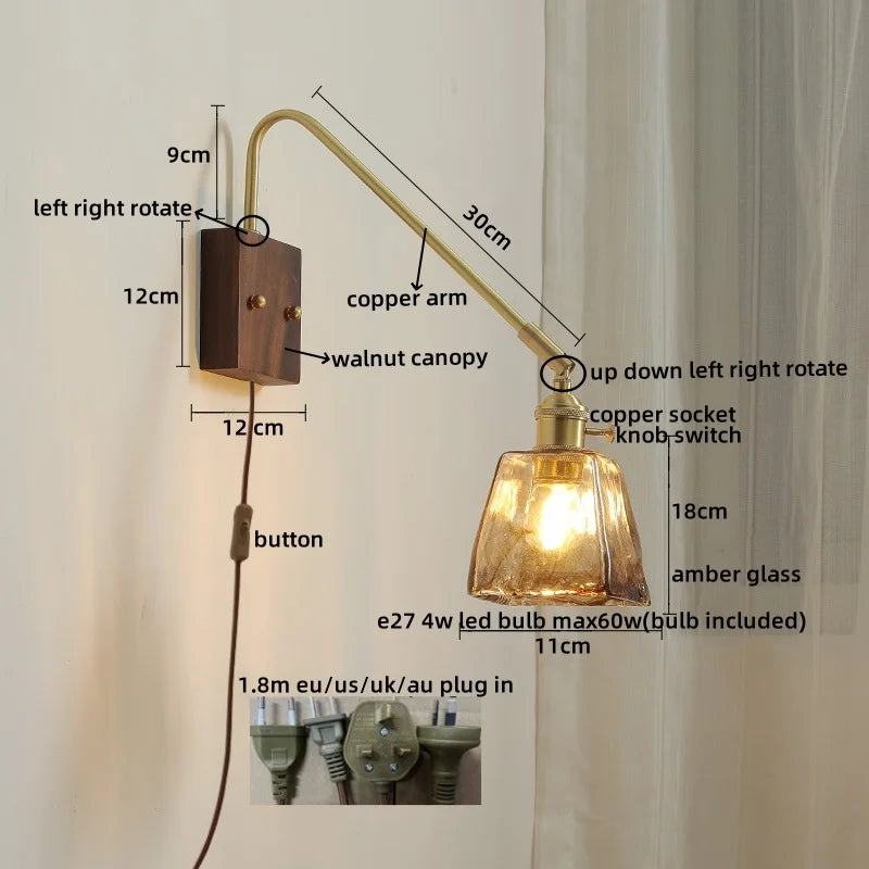Axyaa LED Wall Lamps: Modern Style for Bedroom, Bathroom, Living Room, Walnut Copper Fixtures