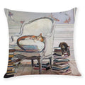Axyaa Cat Print Linen Pillowcase 45x45cm Home Decor Cushion Cover