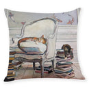 Axyaa Cat Print Linen Pillowcase 45x45cm Home Decor Cushion Cover