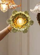 Axyaa Glass Ceiling Light Fixture Metal & Wood Vintage Style Hanging Lamp