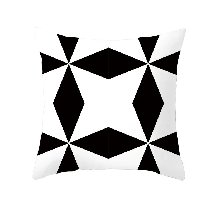 Axyaa Black & White Plaid Wave Stripe Checkerboard Print Throw Pillow Case
