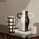 Axyaa Black White Pattern Ceramic Vases Abstract Art Flower Pots Room Decor