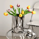 Axyaa Silver Ceramic Plant Vase: Elegant Floral Art Pot for Home & Hotel Decoration