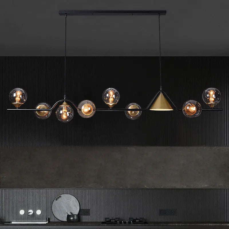 Axyaa Black Gold Glass Chandelier Long Strip LED Pendant Light