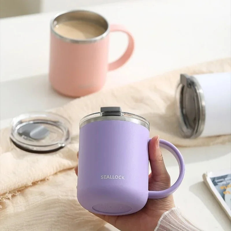 Axyaa Stainless Steel Double-Layer Water Cup with Lid for Home & Office