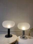 Axyaa Zen Japanese Table Lamp: Chrome Metal Body, White Glass Shade