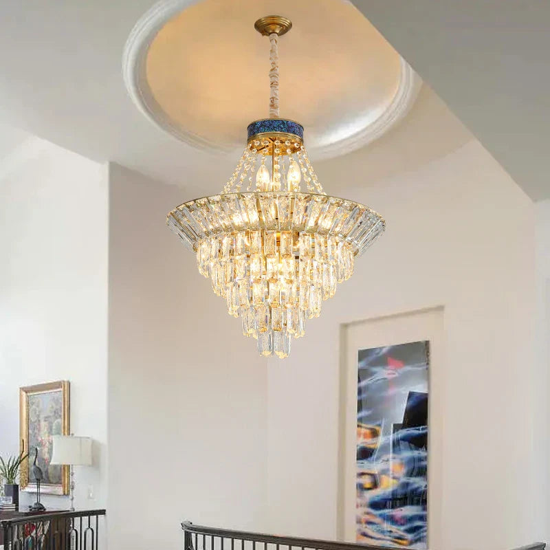 Axyaa Crystal Duplex Chandelier: Modern & Elegant Lighting for Home, Hotel, and Office