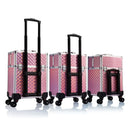 Axyaa Rolling Makeup Train Case with Key, 4 Trays, Sliding Rail, Wheels