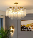 Axyaa Glass Rod Crystal Chandelier Gold Pendant Luxury Hanging Lamp
