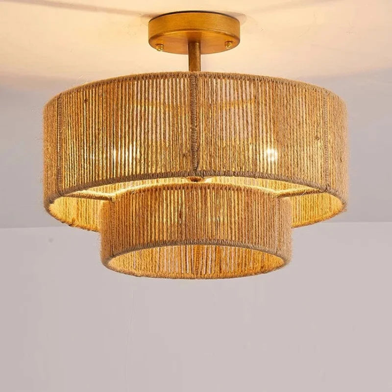 Axyaa Retro Hemp Rope Pendant Lights for Dining Room & Restaurant