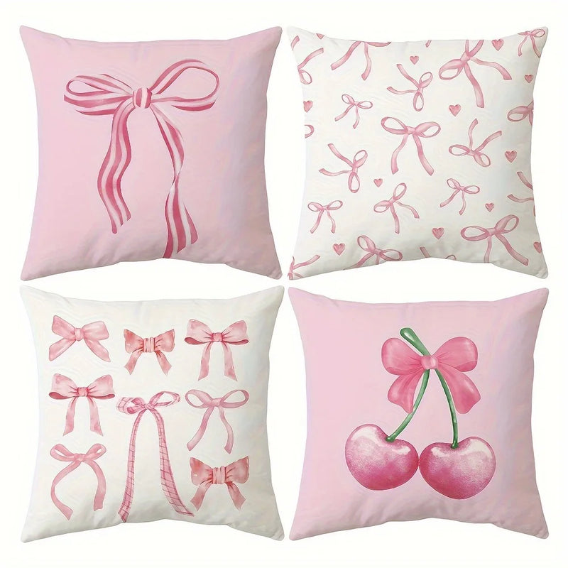 Axyaa Pink Bow Cherry Pillowcase: Soft, Sofa Cushion Cover for Stylish Comfort