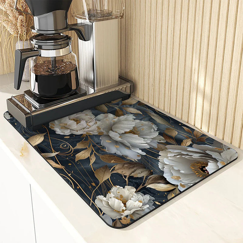 Axyaa 3D Plants Kitchen Mat: Absorbent, Antiskid, Quick Dry, Draining, Tableware Mat