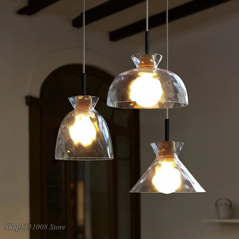 Axyaa Wood Glass Pendant Lamp Japanese Style Minimalist for Living Room, Bedroom, Restaurant
