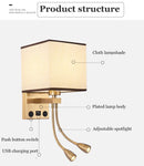 Axyaa Nordic Wall Lamp with USB Port, 2 Spotlights for Home Decor, Bedroom, Living Room