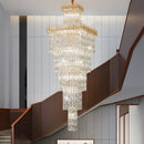 Axyaa Luxe Hollow Crystal Chandelier - Modern Long Staircase Villa Lighting