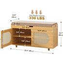 Axyaa Bamboo Shoe Storage Bench with Padded Seat and Doored Cabinet
