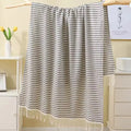 Axyaa Turkish Beach Towel: Extra Large, Thick 100% Cotton, Blue Thin Stripes, Tassel Design