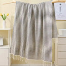 Axyaa Turkish Beach Towel: Extra Large, Thick 100% Cotton, Blue Thin Stripes, Tassel Design