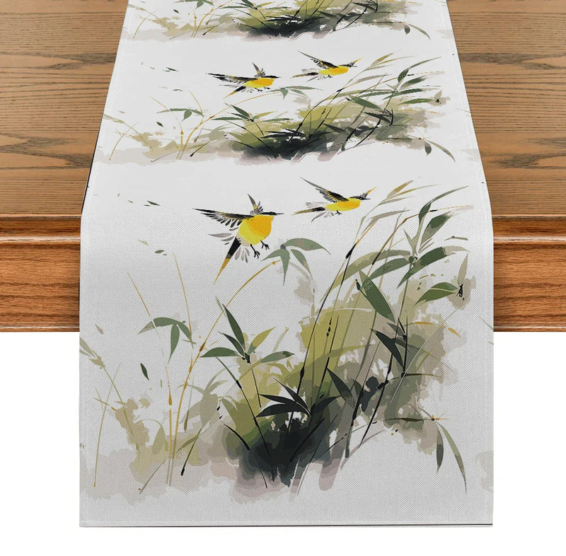 Axyaa Bamboo Plant Bird Table Runner for Kitchen Dining and Home Decor