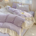 Axyaa Pink Checkered Lace Duvet Set: 1 Duvet, 2 Pillowcases, Bed Sheet.