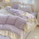 Axyaa Pink Checkered Lace Duvet Set: 1 Duvet, 2 Pillowcases, Bed Sheet.