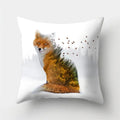 Fox and Bird Polyester Pillowcase by Axyaa: Cartoon Landscape Cushion Cover for Sofa