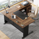 Axyaa Executive L-Shaped Desk with File Cabinet, Storage Shelves & Drawers