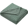 Axyaa Summer Waffle Plaid Cotton Bed Blanket in Green Pink Color