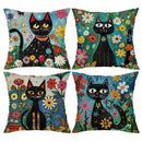 Colorful Cats & Flowers Pillow Covers by Axyaa - Sofa, Bedroom, Car Pillow Cover