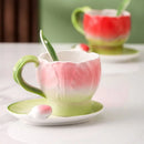 Axyaa 3D Camellia Ceramic Coffee Mug Set